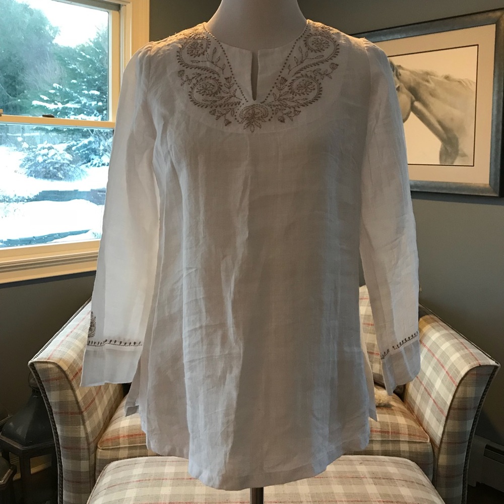White linen blouse with beautiful embroidery.